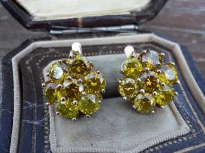 Серьги-гвоздики 5,02 карата яркий интенсивный желтый фантазийный цитрин серебро 925 пробы - Изображение 1 из 4