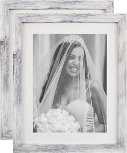 Picture Frames 8X10 Set of 2 Distressed White Wood Grain Photo Frame for Gallery - Picture 1 of 7