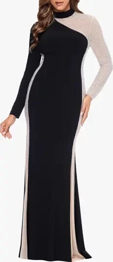 Vestido ajustado manga larga detalle cuentas desnudo negro Xscape talla 6 $338 Foto 1 de 2