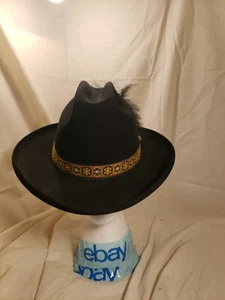 Stetson El Lobo XXXX Cowboy hat Black Size 7 floral band black feather - Picture 1 of 13
