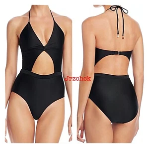 NWT 6 Shore Road by Pooja Halter Black Cutout One Piece Swimsuit SZ XS $155 - Picture 1 of 4