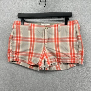 Old Navy Shorts Womens Size 6 Beige Orange Plaid Flat Front Perfect Chino - Picture 1 of 10