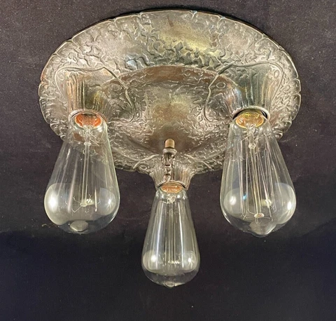 Vintage cast iron Art Deco 3 light  flush mount fixture Cover