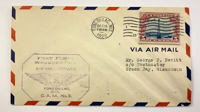 First Flight Inaugurating Air Mail Service 1928 Fond Du Lac US Envelope HH356 - Image 1 of 4