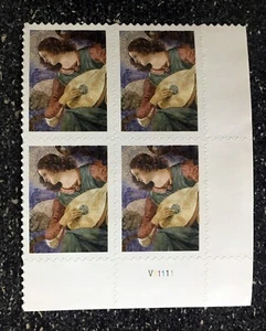 2010USA #4477 44c Angel With Lute Christmas - Plate Block of 4 mint - Picture 1 of 3