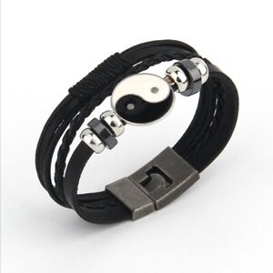 Fashion Handmade Yin Yang Bracelet Multilayer Leather Bangle Women Men Jewelry