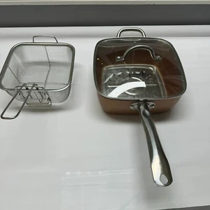 Kupfer Chef Quadratisch Friteuse Pfanne Friteuse Korb Glas Deckel 9,5 Zoll - Bild 1 von 15