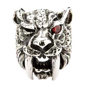 TIGER SABRE TOOTH HEAVY .925 STERLING SILVER MENS RING BIKER NEW ROCKER PUNK - Picture 1 of 10