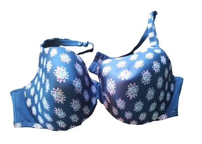 Sujetador Comfort Choice 48DD con aros azul con correas ajustadas florales rosa ligeramente acolchadas Foto 1 de 4