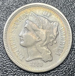 1868 Three Cent Nickel 3cn Nice Type Coin - Picture 1 of 2