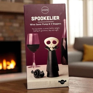 OTOTO Spookelier Wine Saver Pump with 3 Stoppers – Skull & Bat Design - Picture 1 of 6