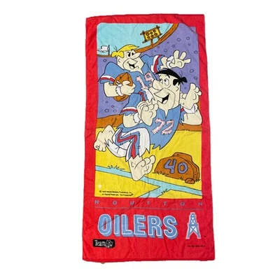 Manta de playa Houston Oilers Picapiedra 1993 NFL 58x29 Barney Rubble Fred de colección Foto 1 de 4