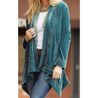 Paparazzi Embroidered Green Velvet Kimono sz XL - Image 1 of 4