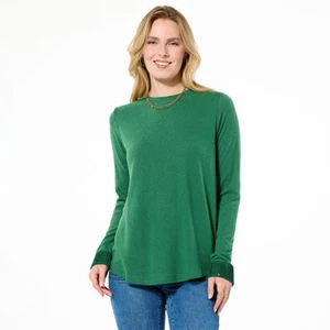 Top camicia DG2 by Diane Gilman maglia spazzolata impreziosita da strass abete 1x nuova - Foto 1 di 1