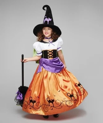 Chasing Fireflies Witch Costume Girls Orange Black  Size 8 - Image 1 of 4