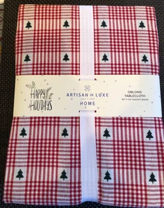 Artisan De Luxe CHRISTMAS TREES on Red & White Gingham 60 x 120" Tablecloth NWT - Picture 1 of 3