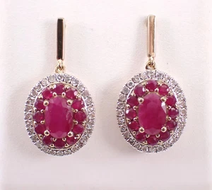 3Ct Oval Cut Lab-Created Red Ruby Cluster Drop Earrings 14K Yellow Gold Plated - Picture 1 of 6