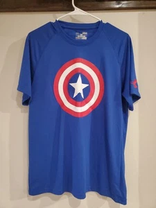 Under Armour Captain America Shirt Men's Medium Blue Red Graphic Marvel HeatGear - Picture 1 of 7