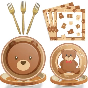 96 Pcs Bear Baby Shower Party Plates Decorations We Can Bearly Wait Baby Tabl... - Picture 1 of 7