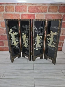 Asiatischer Tischlavent, großer chinesischer doppelseitiger Klappschirm, schwarzes Dekor - Bild 1 von 15