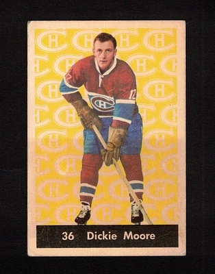 1961-62 DICKIE MOORE #36 Parkhurst * Canadiens HALL OF FAME Star KEY Hockey Card Foto 1 de 2