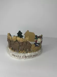 Christmas candle holder Santa and his sled with reindeer 6inch wide candles - Picture 1 of 9