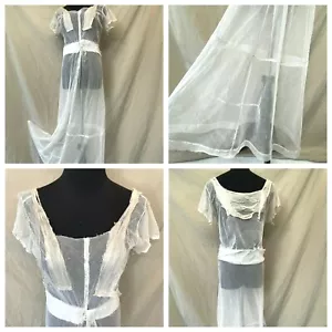 Lingerie antica vittoriana negligee taglia S M bianca maglia trasparente vedi attraverso DS3 - Foto 1 di 11
