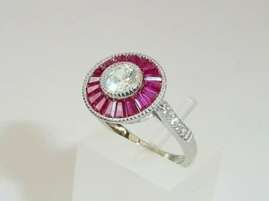 Ladies Handmade Halo Design Solid 925 Sterling Silver White Sapphire Ruby Ring - Picture 1 of 6