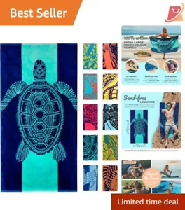 Bright Tropical Turtle Beach Towel - Extra Large for Family Fun at the Beach - Picture 1 of 8
