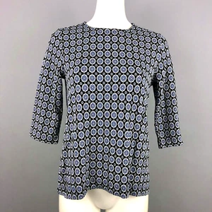 J. Jill Wearever 3/4 Sleeve Geometric Print Crew Neck Knit Top S Black Blue NEW - Picture 1 of 6