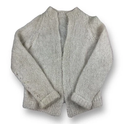 Cárdigan vintage mezclado de fibras difuso frente abierto tejido suelto ligero acogedor Foto 1 de 4