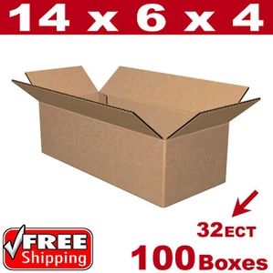 100- 14x6x4 Cardboard Boxes Mailing Packing Shipping Box 32ECT Corrugated Carton - Picture 1 of 1