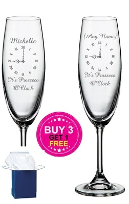 Personalised Engraved Wine Glass Its Prosecco O'Clock, birthday gifts, Any name