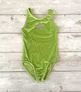 Girls 4T Green Gymnastics Dance Leotard Velvet Star Design Size 4 Illusions  - Picture 1 of 3