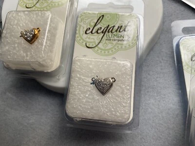 11x11mm Heart Shaped Rhodium with 6 Crystal Stones 1 Strand Clasp - Image 1 of 4