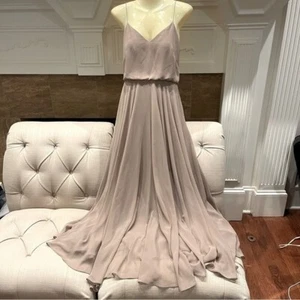JENNY YOO BHLDN Inesse Luxe Chiffon Maxi Dress Sz 2 Dusty Taupe Pink Bridesmaid - Picture 1 of 13