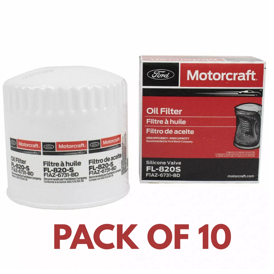 Paquete de 10 filtros de aceite de motor originales Motorcraft para Ford Lincoln FL820S F1AZ6731BD Foto 1 de 4