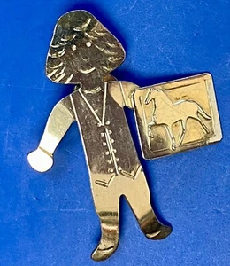 Retro School Kid Boy Girl W/ Horse Picture - Jor Signed 925 Vintage Brooch - Picture 1 of 12