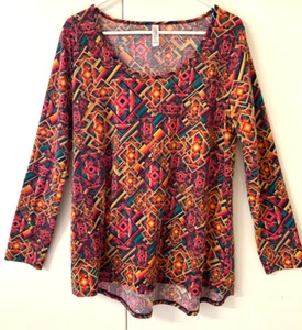 LulaRoe Cute Tunic Tee L Longslv Scoopneck Multi-colored abst print - Picture 1 of 5