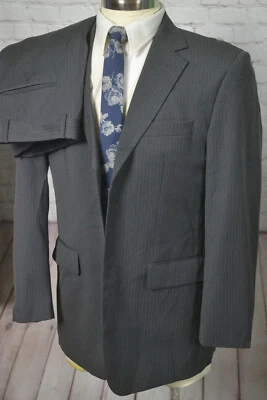 Traje de hombre beige topo calce clásico a rayas 2 piezas chaqueta 40R pantalón 33x30 Foto 1 de 4