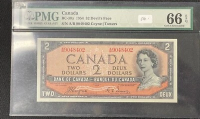 1954 Bank of Canada $2 Devil's Face - PMG Gem Uncirculated 66 EPQ - BC-30a - Image 1 of 2