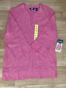 LANDS END Women's Spilt Neck 3/4 Sleeve Tunic Blouse, Pink, Size S 2 SIDE POKETS - Picture 1 of 4