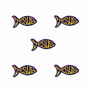 Jesus Fish Patches (5-Pack) Religious Iron On Patch - Picture 1 of 3
