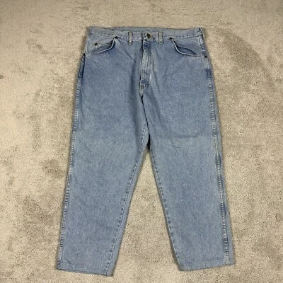 Wrangler Jeans Mens 38 Blue Cowboy Made In USA Light Denim Premium Tag 40x30 - Image 1 of 4