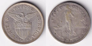 1921 - 50 Centavos United States of America Philippine Silver Coin #A7 - Picture 1 of 4