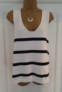 DKNY White/Black Striped Knitted Top Size L or 16 New With Tags - Picture 1 of 5