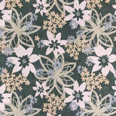 Vintage Velvet Floral Fabric 11 Yards Greens Yellows Mod Retro Style Flowers - Image 1 of 4