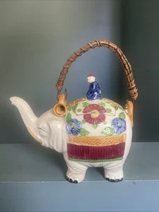 Antique Banko Ware Teapot W/ Elephant Rider Japanese Hand Decorated. Circa 1930s - Picture 1 of 13