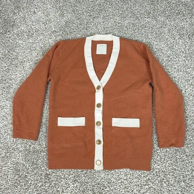 Sandro Cárdigan Suéter Mujer Grande Óxido Blanco Borde Lana Cachemira Mezcla Oficina Foto 1 de 4