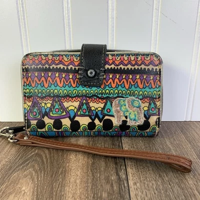 Cartera Sakroots Muñequera Cremallera Alrededor Colorida Boho Imitación Cuero Elefante Paz Foto 1 de 4